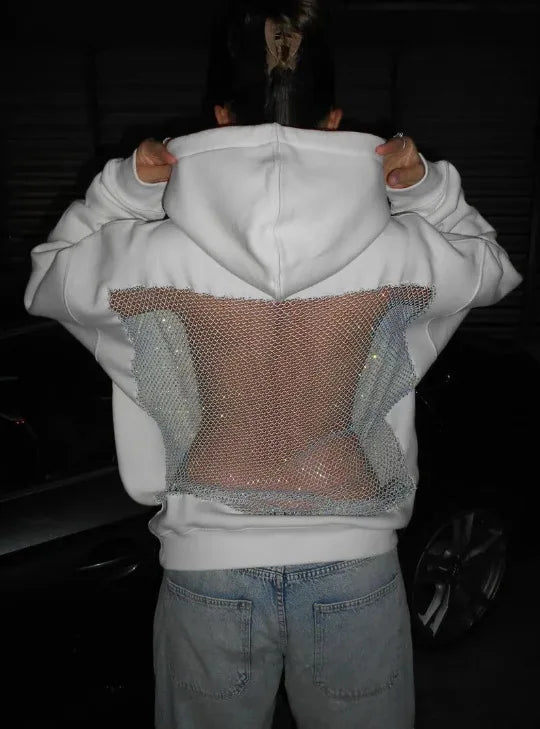 MeshGlow™ Hoodie – Women’s Open-Back Sheer Sweatshirt